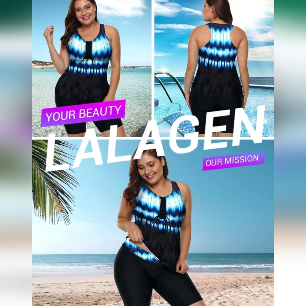 LALAGEN PLUS SIZE 2 Piece Rash Guard Tankini Swimsuit